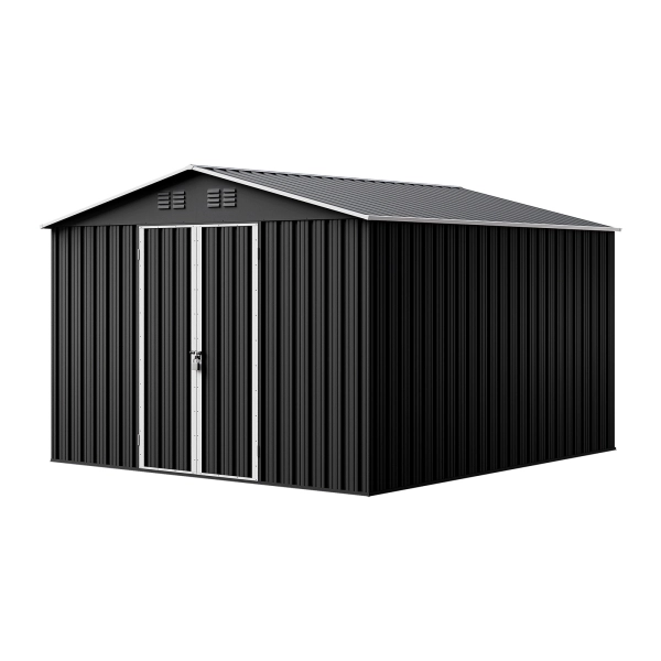 Domek narzędziowy metalowy NORDVIC Thor 283x313 cm - uchylne Drzwi, Ocynkowany, Dwuspadowy Dach, Wentylacja, Cold Grey